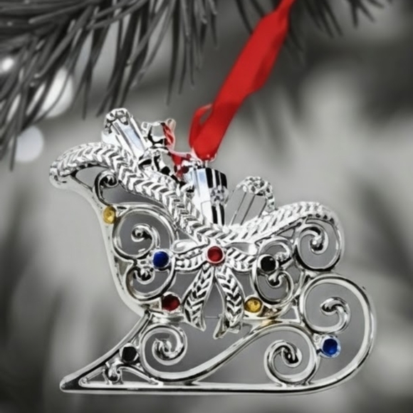 Lenox Other - NEW Lenox Sparkle And Scroll Silver Sleigh Ornament with Multi-Colored Crystals